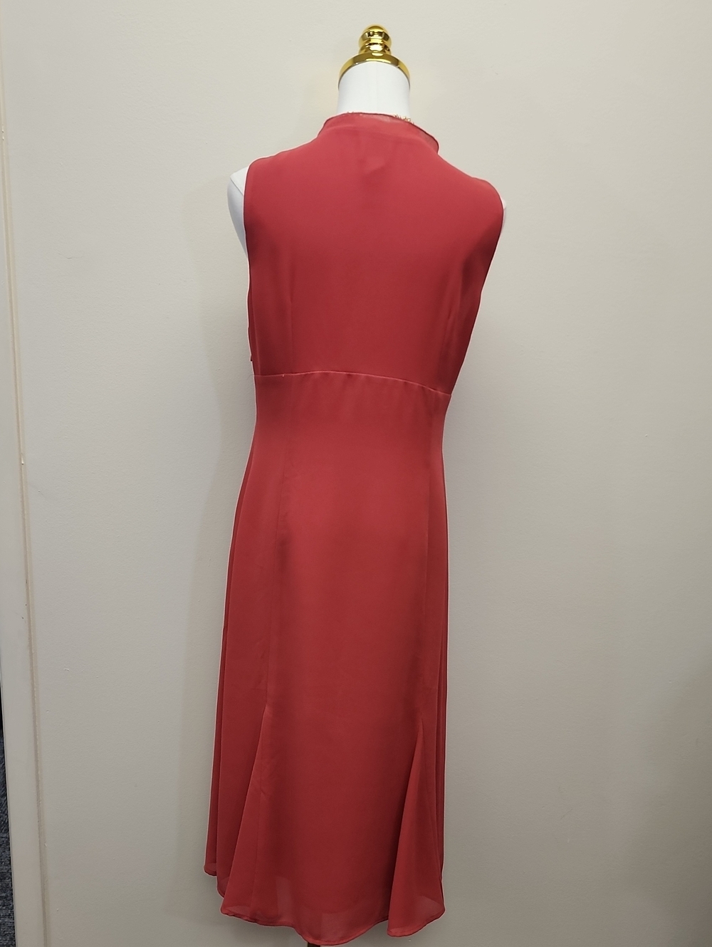 Emma James Coral Red Embroidered V-Neck Midi Dress Size 10 Petite - Picture 3 of 6